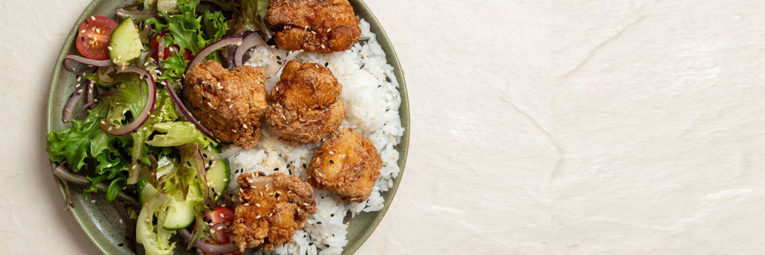 Gochujang Yoghurt Fried Chicken with Rice & Salad - Cyclops Yoghurt