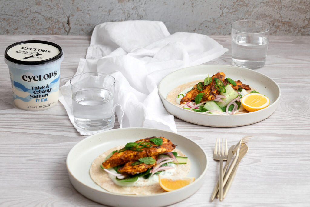 Tandoori Fish Flatbreads - Cyclops Yoghurt